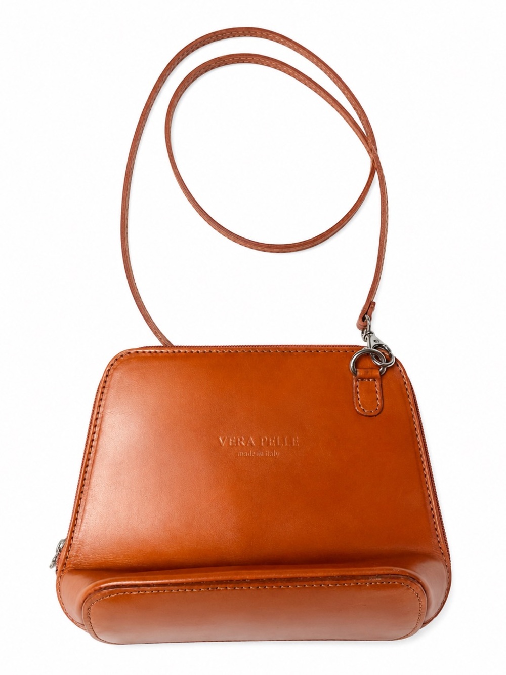 Vera Pelle Italian Leather Structured Crossbody Bag in Cognac